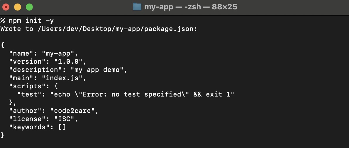 npm command to create default package.json file
